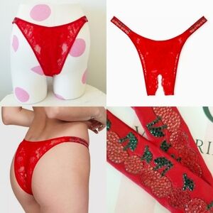 Victoria's Secret Very Sexy Red Lace Cherry Shine Strap Brazilian Panty NWT